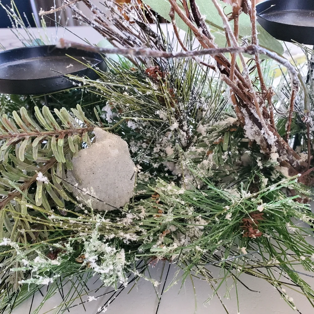Frosted Pine Triple Candle Holder with Starfish & Sea Shells